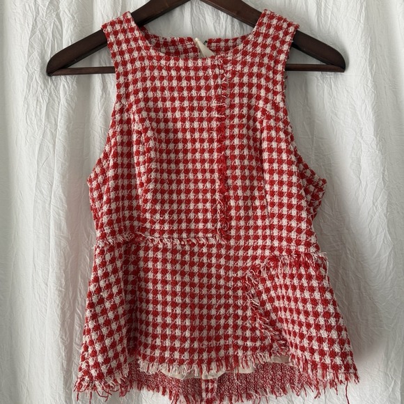 Anthropologie Maeve Womens Size 4 Sleeveless Red White Gingham Peplum Top - Picture 13 of 13